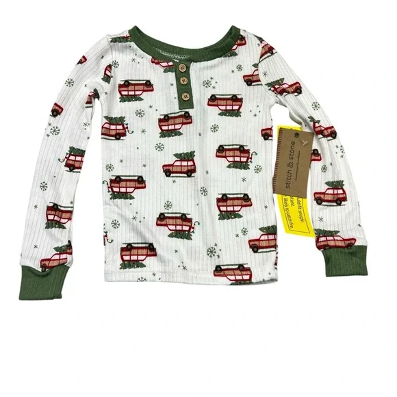 Kids Pajamas with Green and Red Pattern - Picture 2 of 7